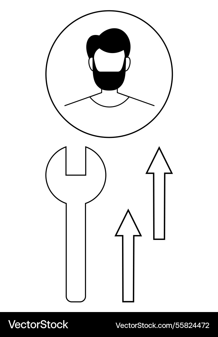 männlicher Avatar mit Schraubenschlüssel und Pfeil nach oben Männlicher Avatar mit Schraubenschlüssel und Pfeil nach oben vektorbild