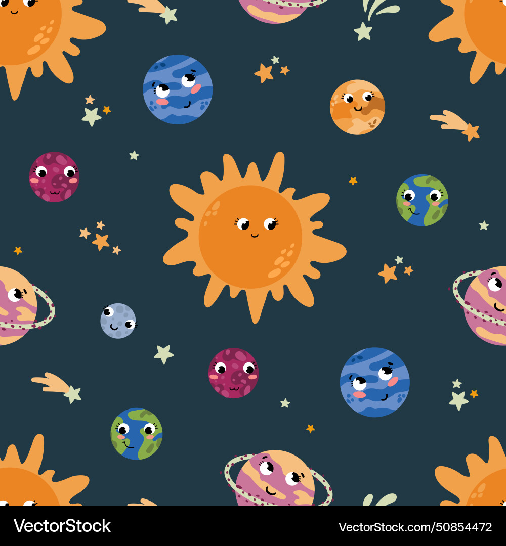 Seamless solar system pattern Royalty Free Vector Image