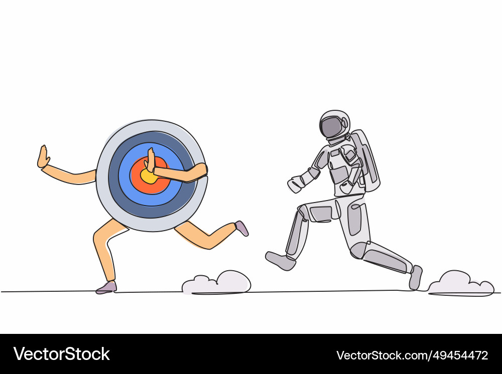 Single continuous line drawing astronaut run Single continuous line drawing astronaut run vector image