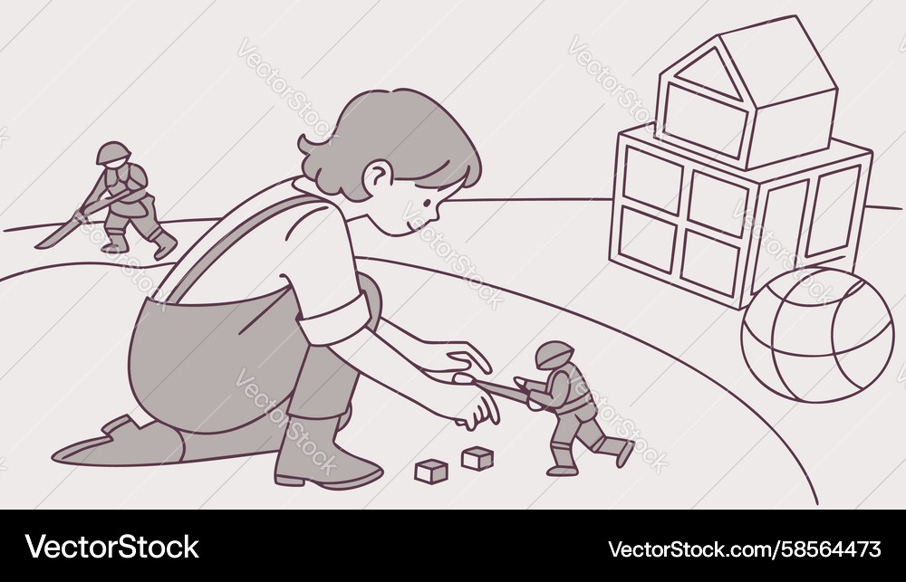 Child Building with Blocks Vector Image
