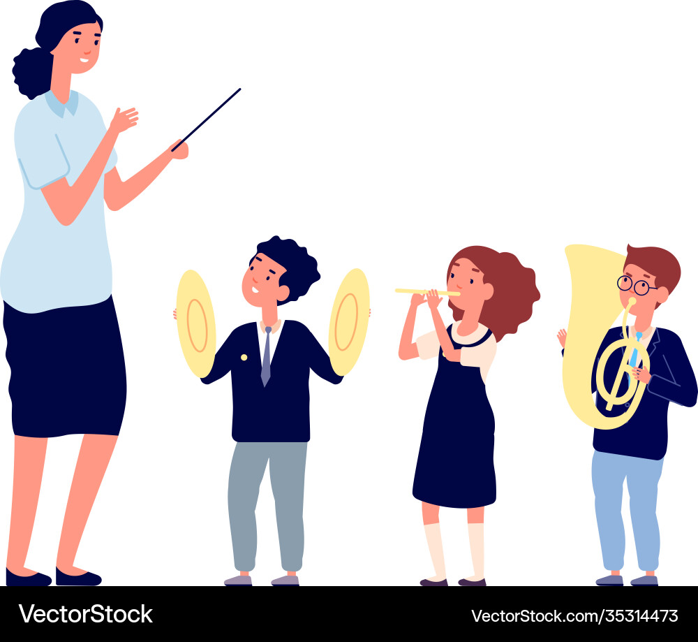 Children musicians kids orchestra music lesson Children musicians kids orchestra music lesson vector image