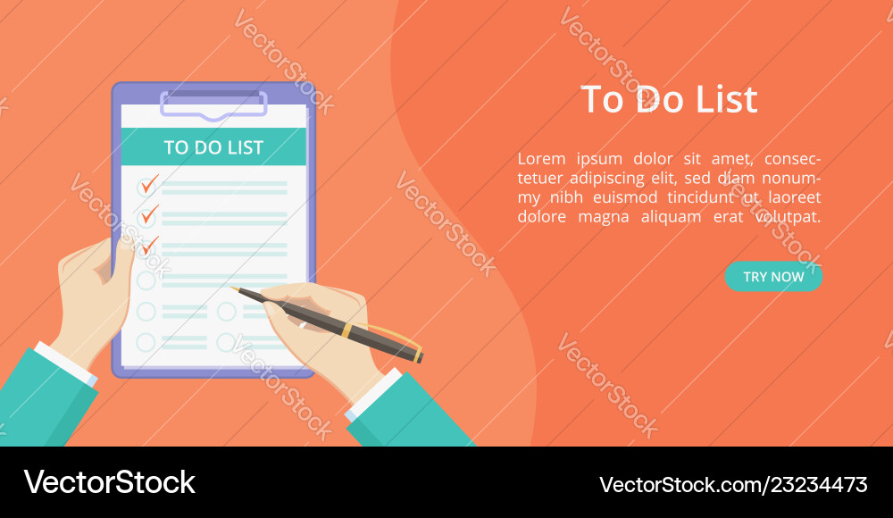 Hands with clipboard todo list red landing page Hands with clipboard todo list red landing page vector image
