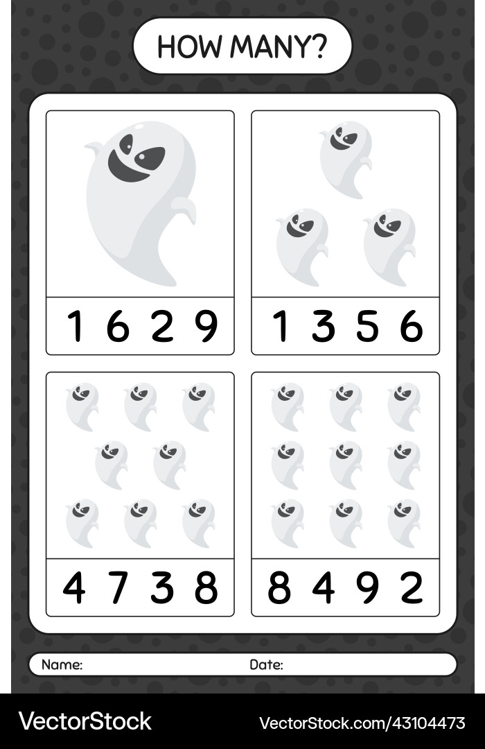 How many counting game with ghost worksheet How many counting game with ghost worksheet vector image