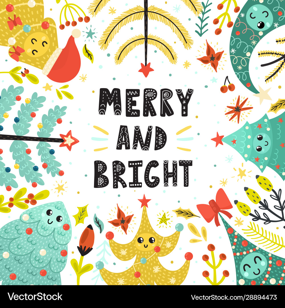 Merry & Bright Christmas Card Vector Image