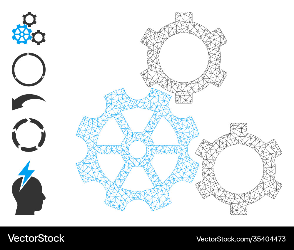 Polygonal network gears icon with simple Polygonal network gears icon with simple Vector Image