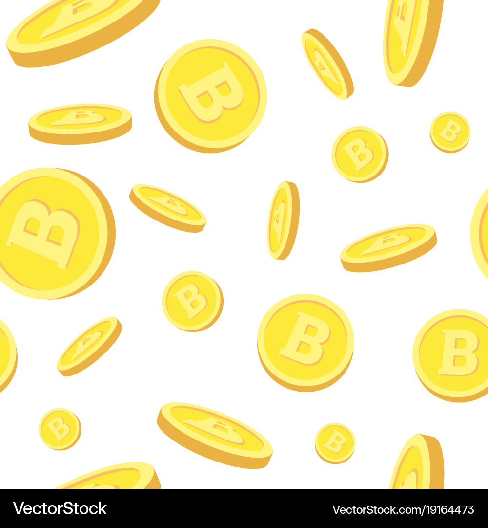 Seamless pattern with realistic bitcoins falling vector image
