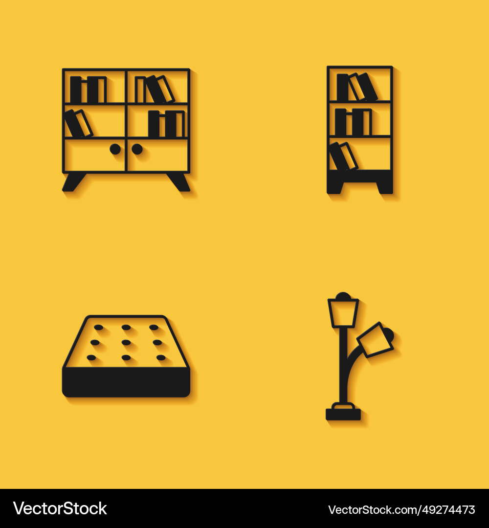 Set library bookshelf floor lamp mattress Set library bookshelf floor lamp mattress vector image