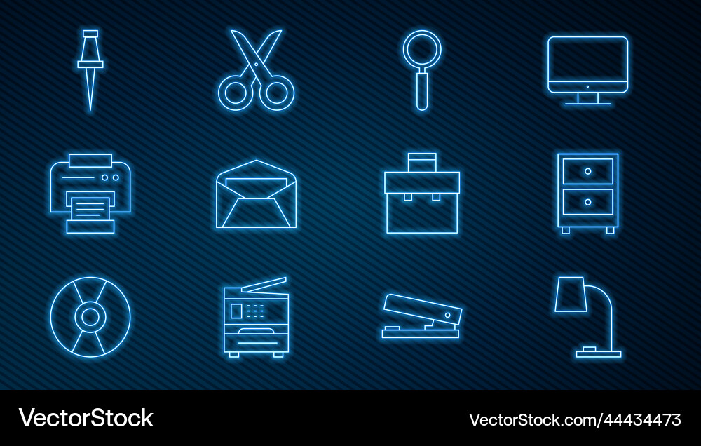 Set line table lamp drawer with documents Set line table lamp drawer with documents vector image