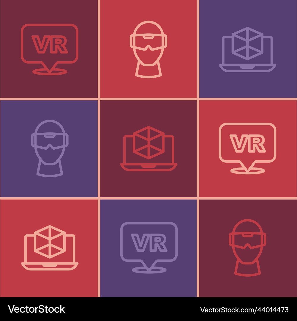 Set line virtual reality 3d modeling and glasses vector image