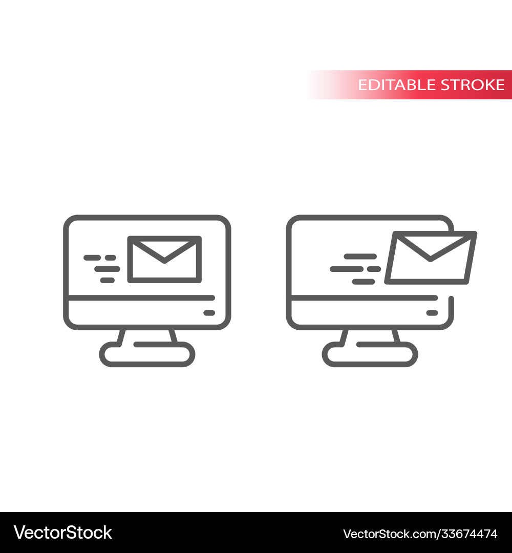 E mail on computer screen thin line icon vector image