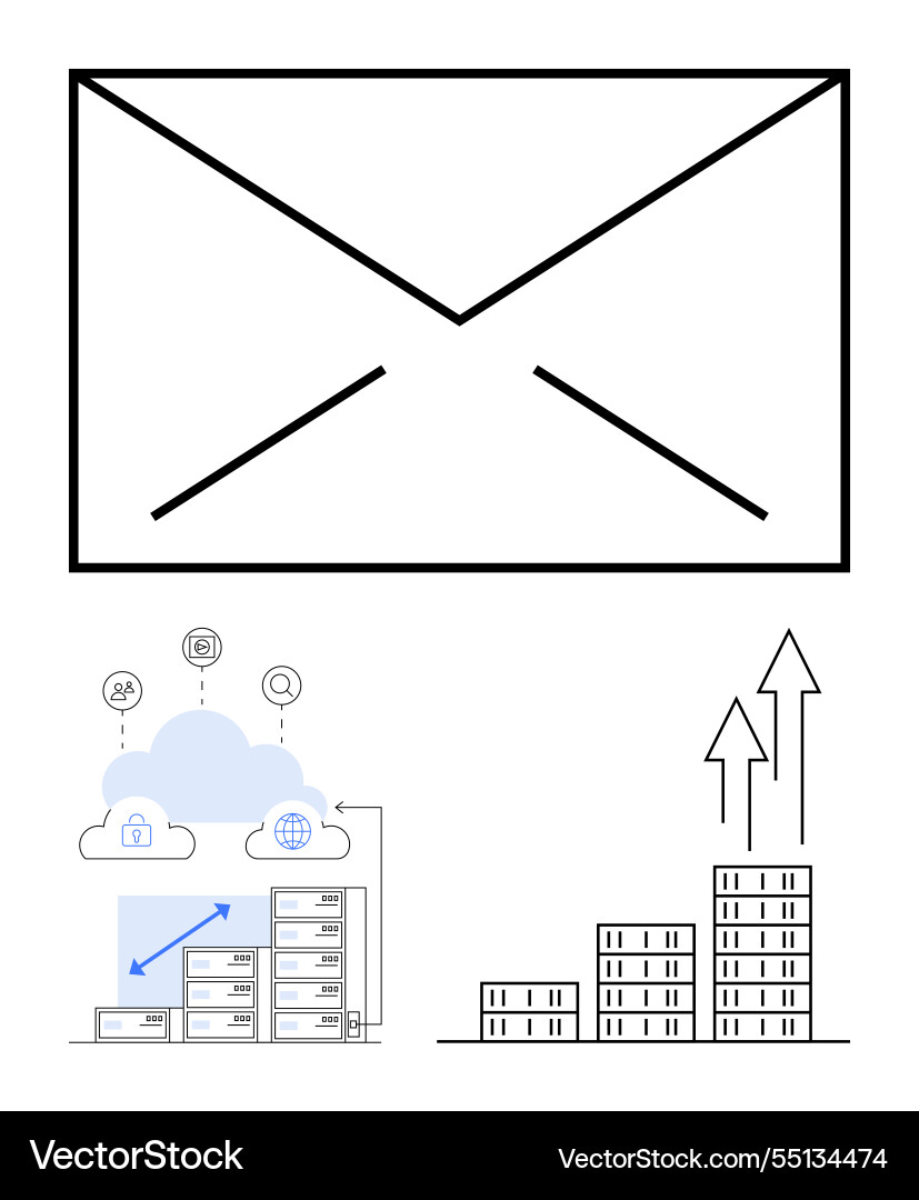 Email communication with cloud storage Email communication with cloud storage vector image