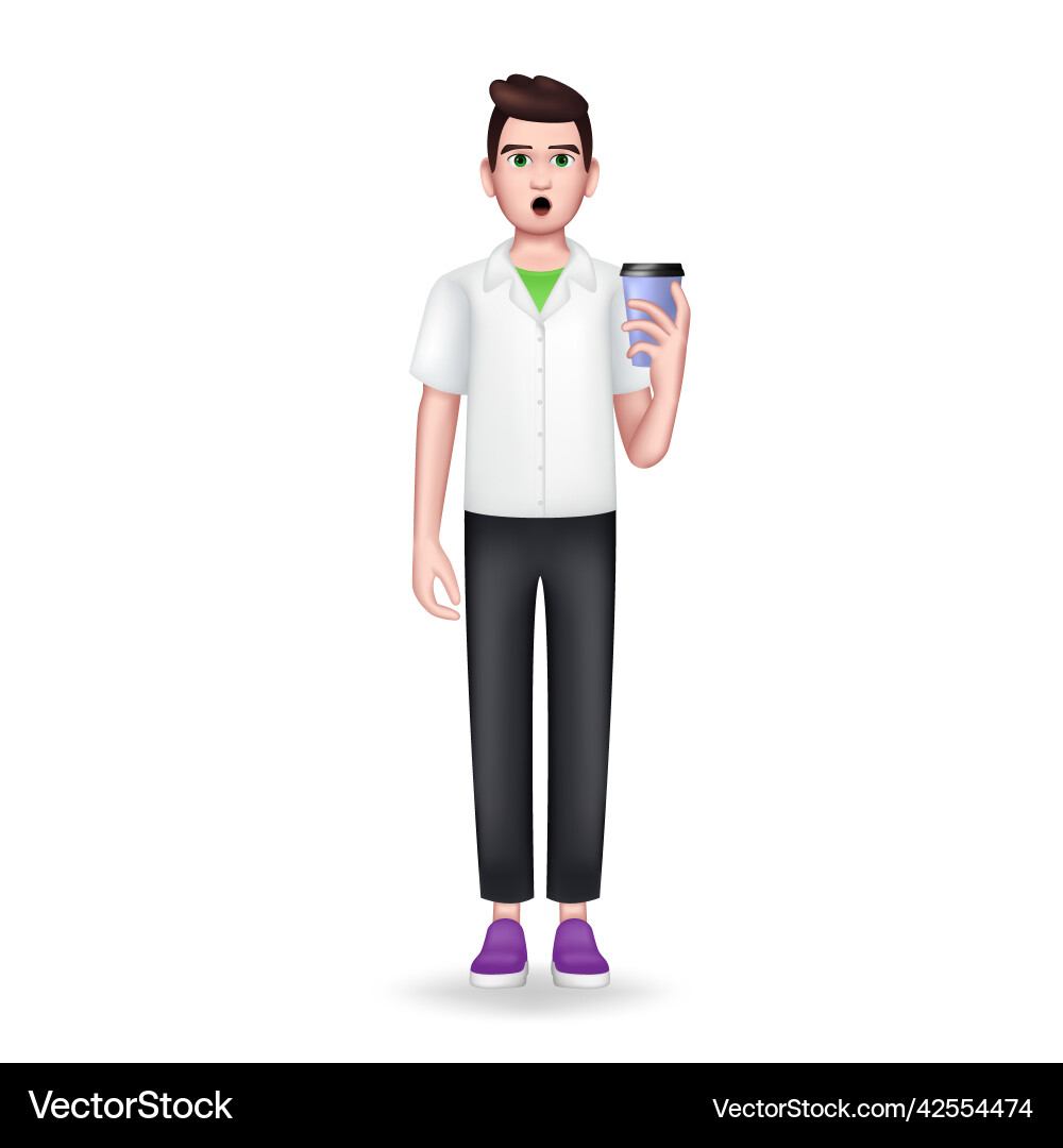 Emotional man holding coffee isolated human Emotional man holding coffee isolated human vector image
