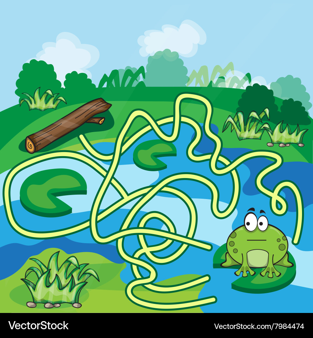 Frog Maze Game - Find the Path Vector Image