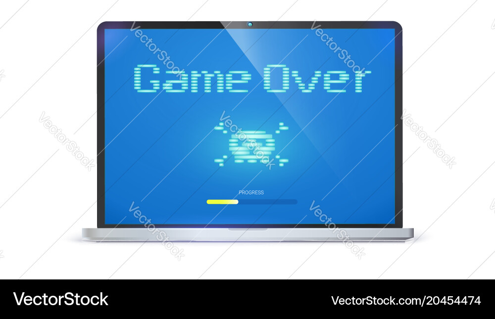 Game over pixel text skull and bones on screen vector image