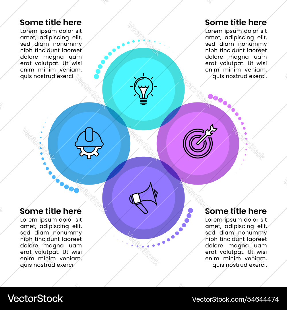 Infographic template 4 circles in a loop Infographic template 4 circles in a loop vector image