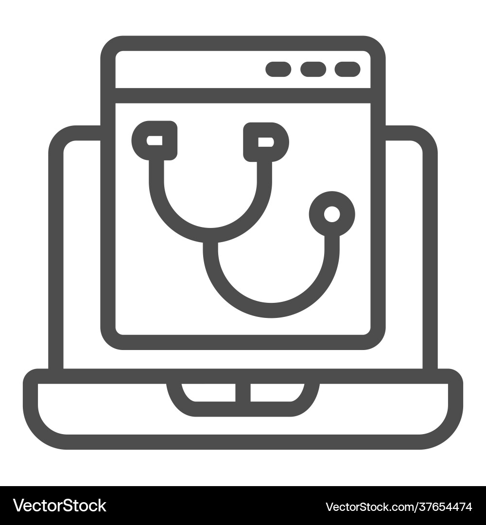 Laptop program page with stethoscope line icon Laptop program page with stethoscope line icon vector image