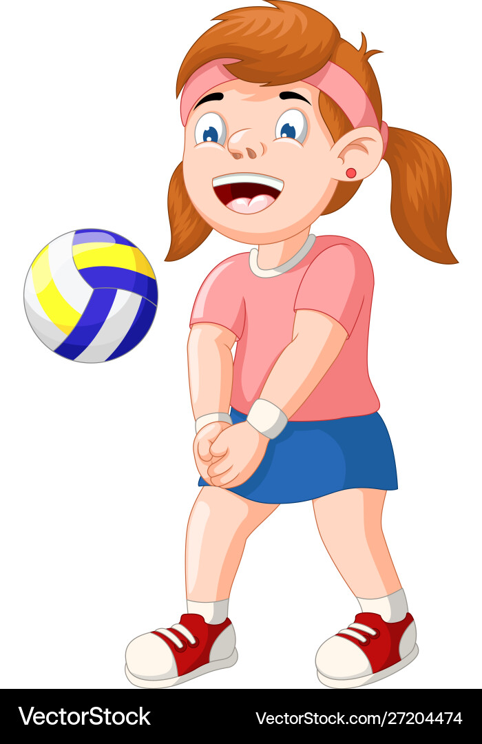 Lustige Volleyball-Spieler Mädchen in rosa Hemd Cartoon Lustige Volleyball-Spieler Mädchen in rosa Hemd Cartoon vektorbild
