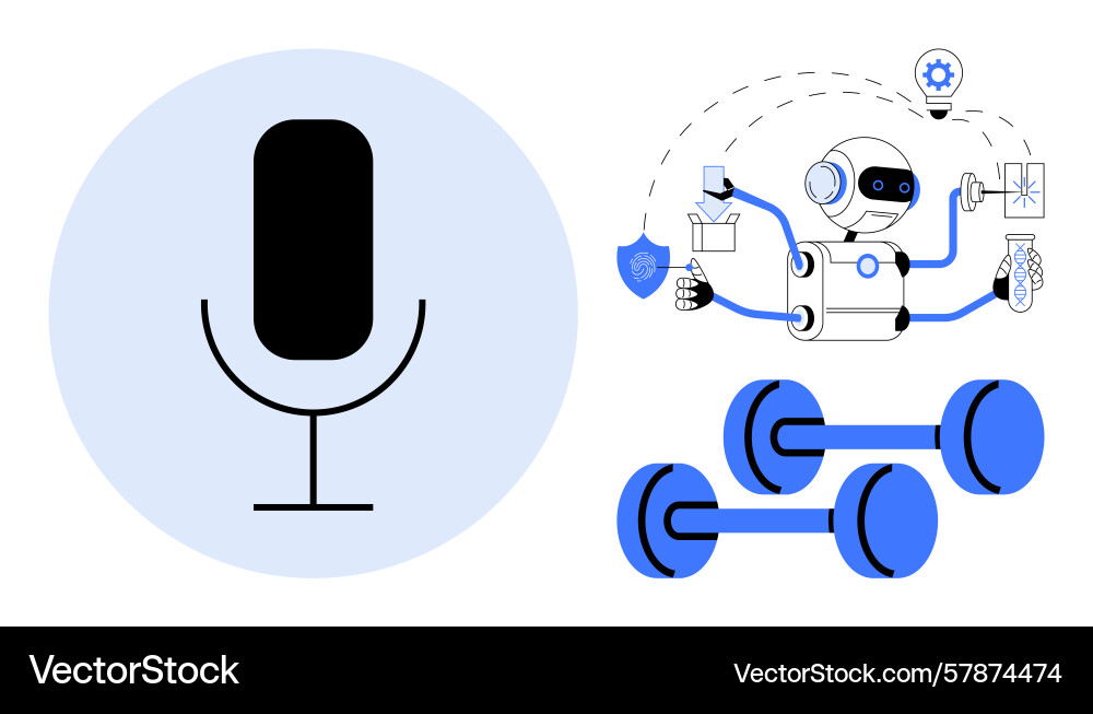 Robot multitasking with ai tools near microphone Vector Image