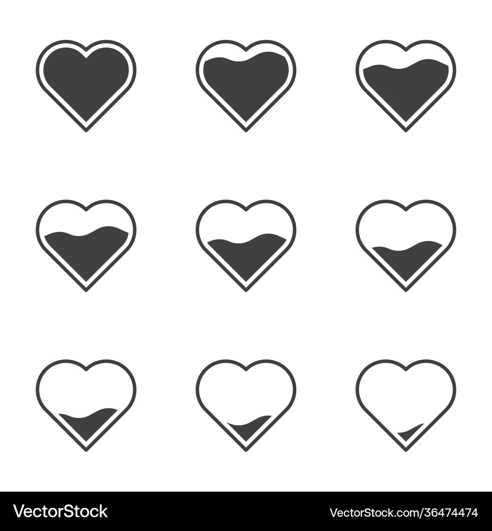 Set 9 icons with filling hearts a simple image Set 9 icons with filling hearts a simple image vector image