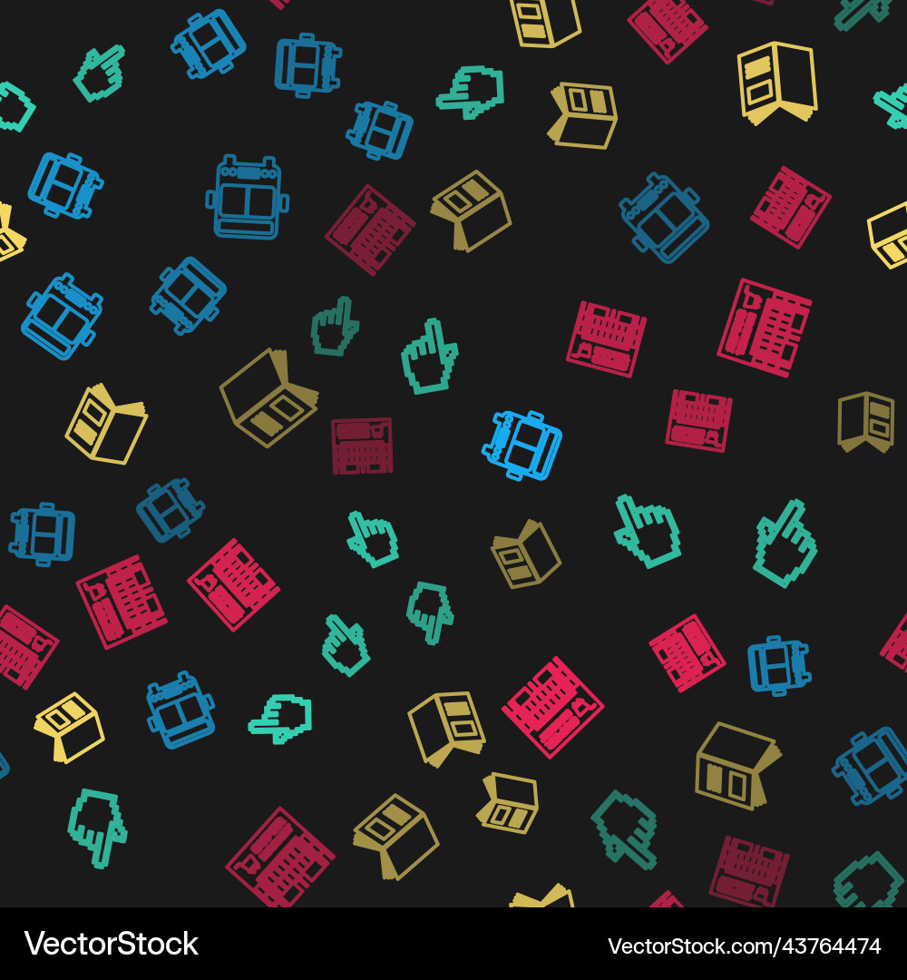 Set line bus pixel hand cursor open book Set line bus pixel hand cursor open book vector image