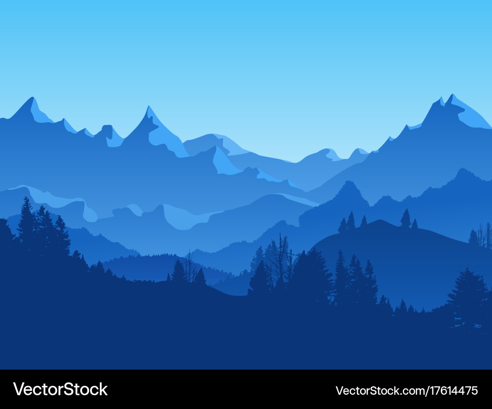 Blue Mountain Forest Landscape Vector Image
