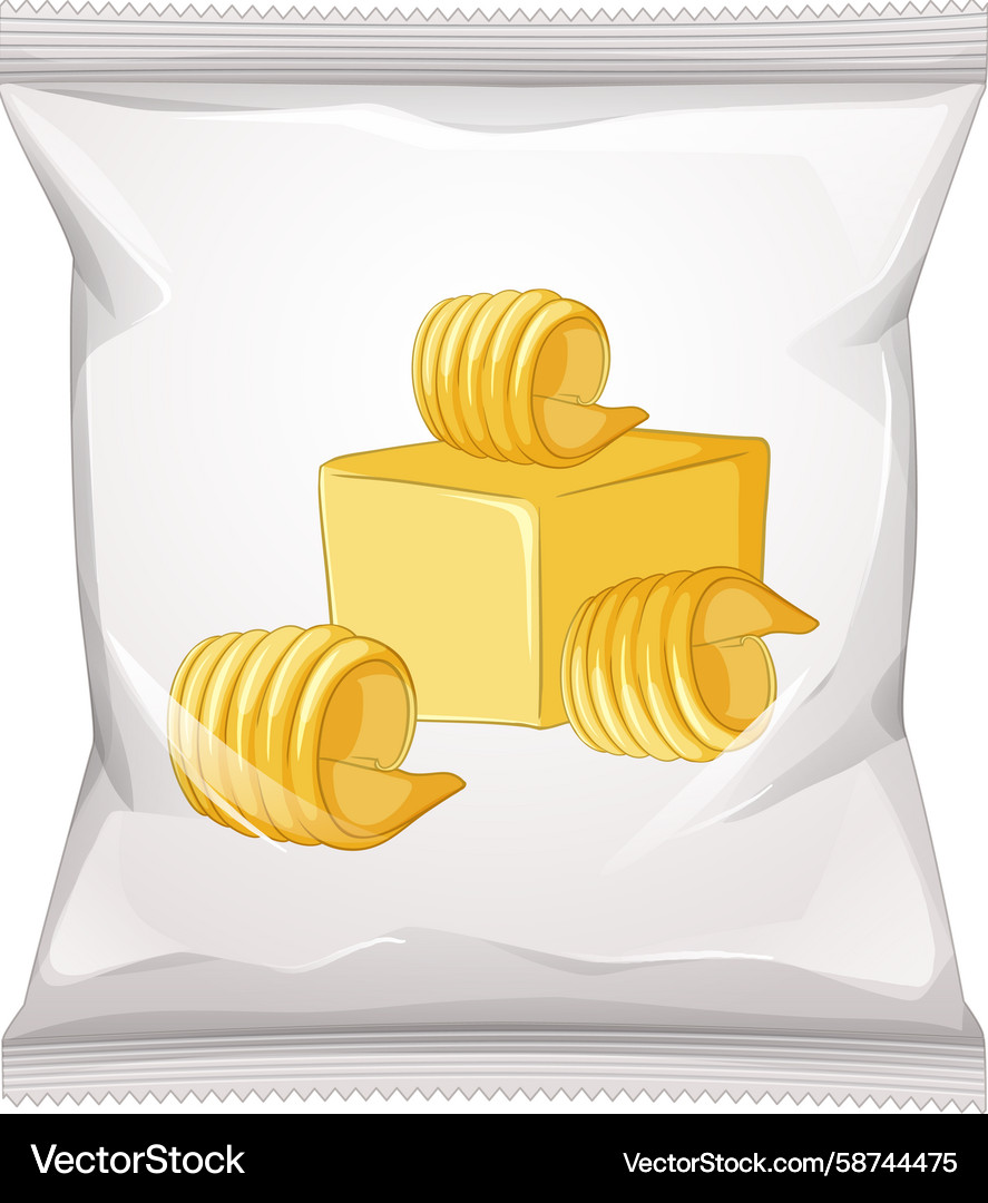 Butter curls and a butter block on a clear snack Butter curls and a butter block on a clear snack Vector Image