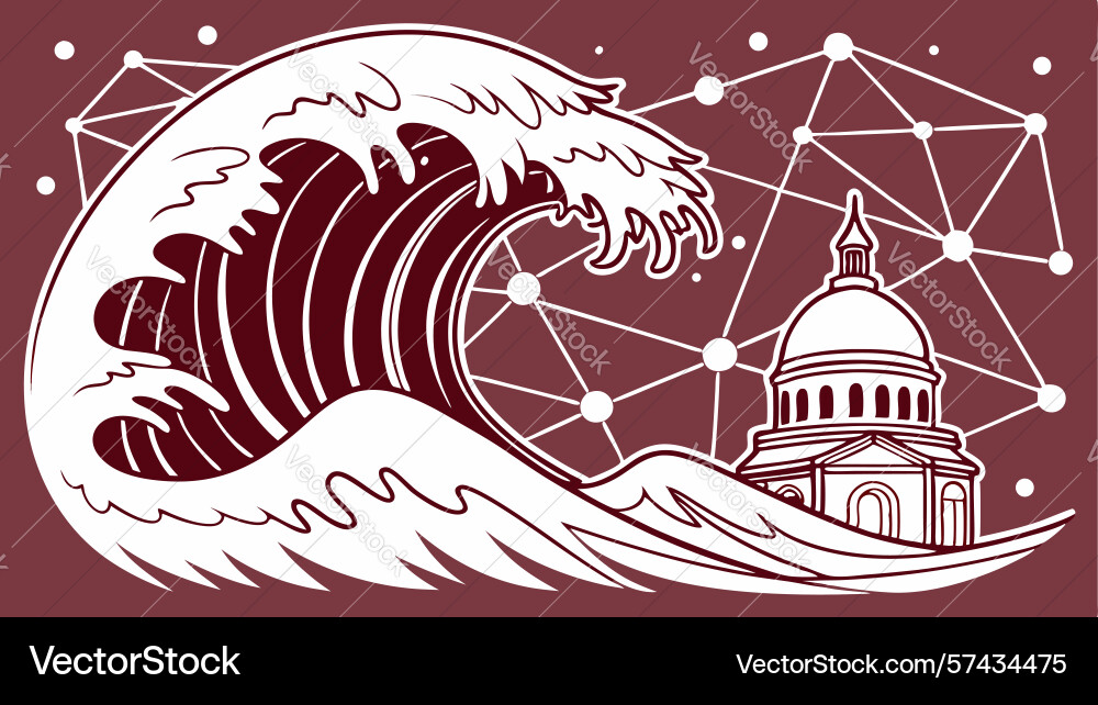 Capitol building in wave with abstract network Vector Image