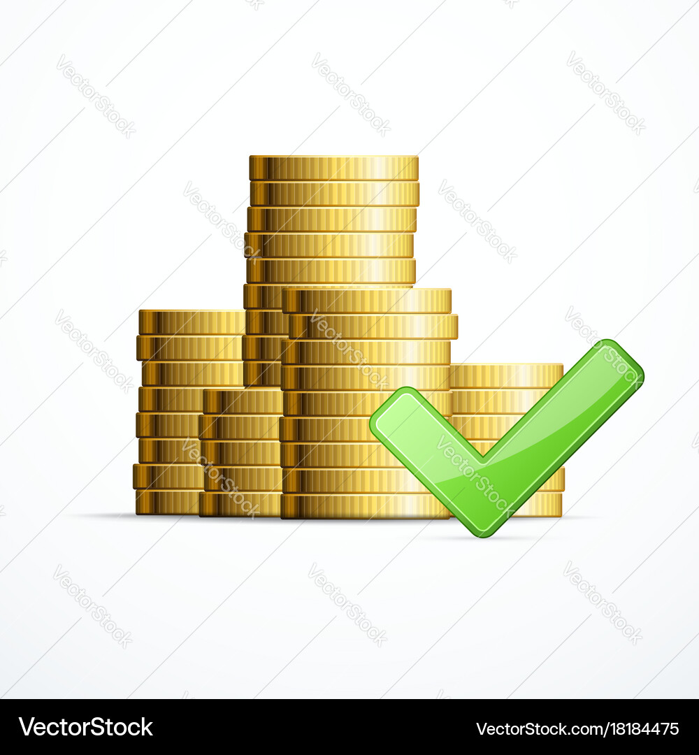 Coins stack and check mark vector image