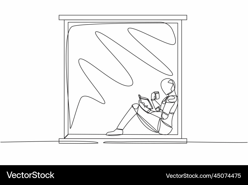 Continuous one line drawing robot on windowsill Continuous one line drawing robot on windowsill vector image