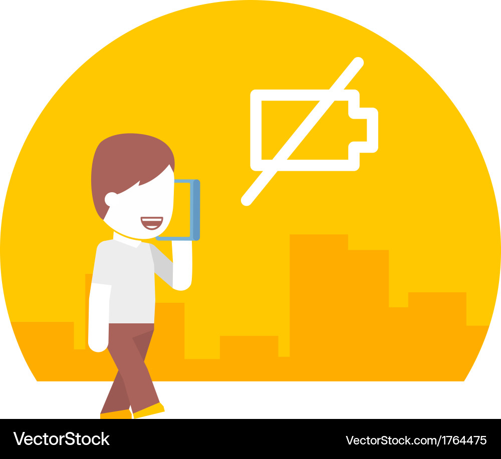 Man talking on the phone with low battery Vector Image