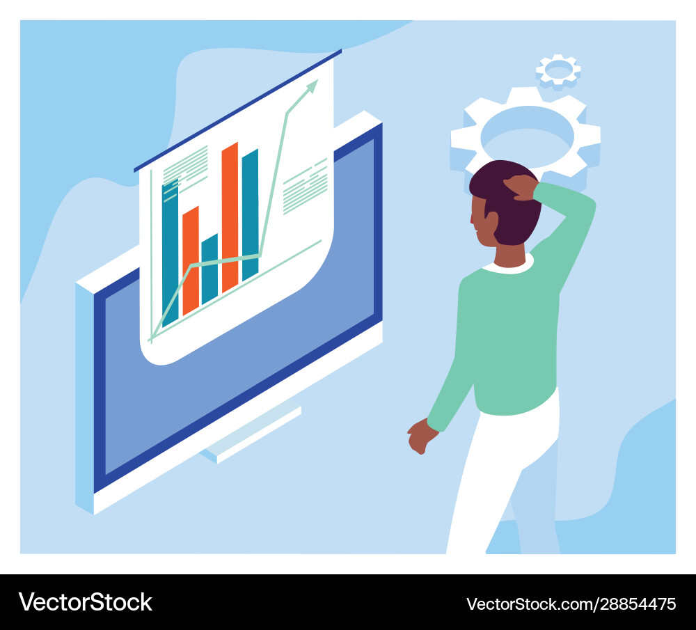 Man working in front computer screen Man working in front computer screen Vector Image