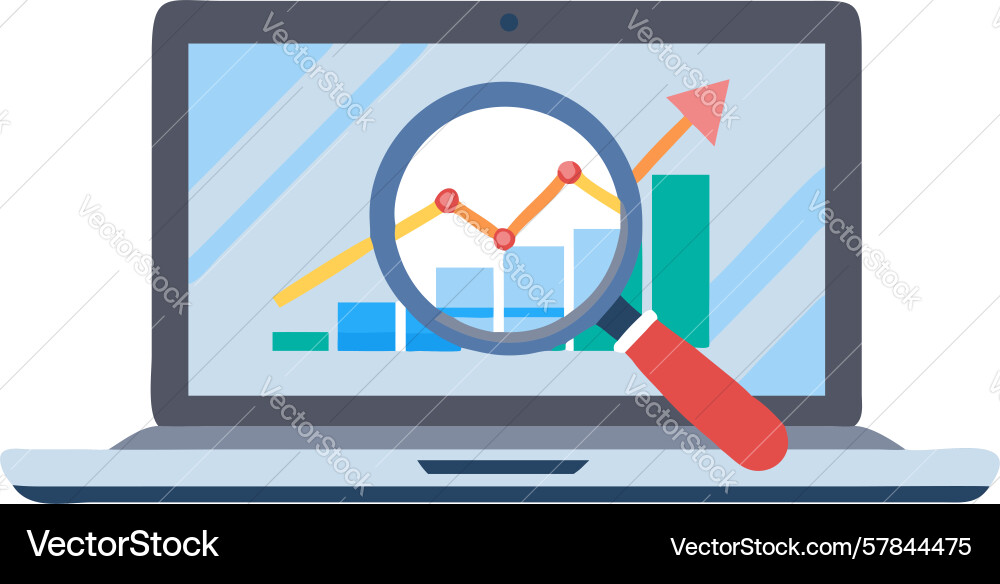 Pie chart data analysis on laptop display design vector image