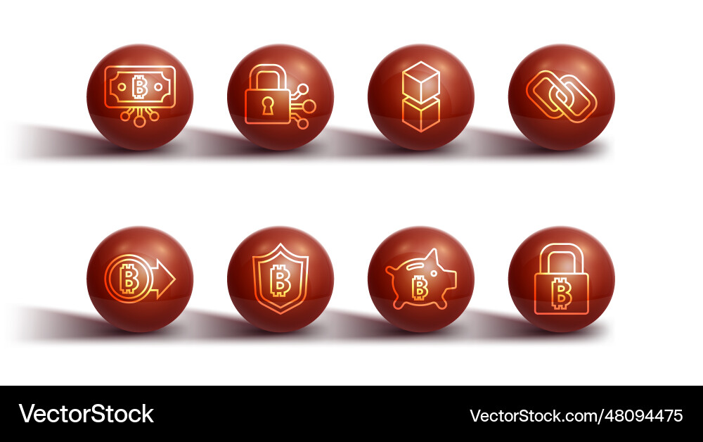 Set line bitcoin with circuit chain link piggy Set line bitcoin with circuit chain link piggy vector image