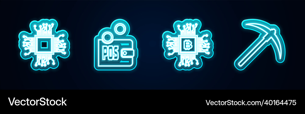 Set line processor proof of stake cpu mining vector image