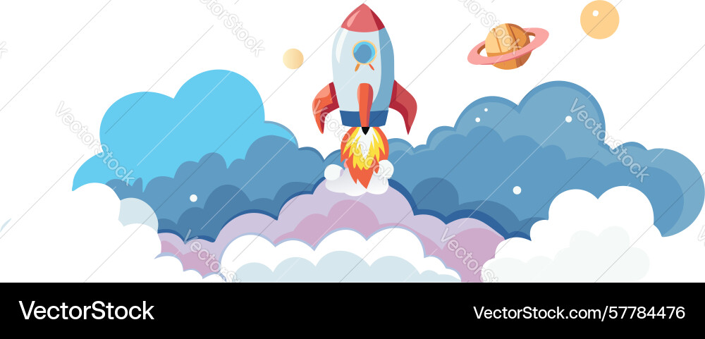 Ascent through clouds rocket soaring with fiery Vector Image