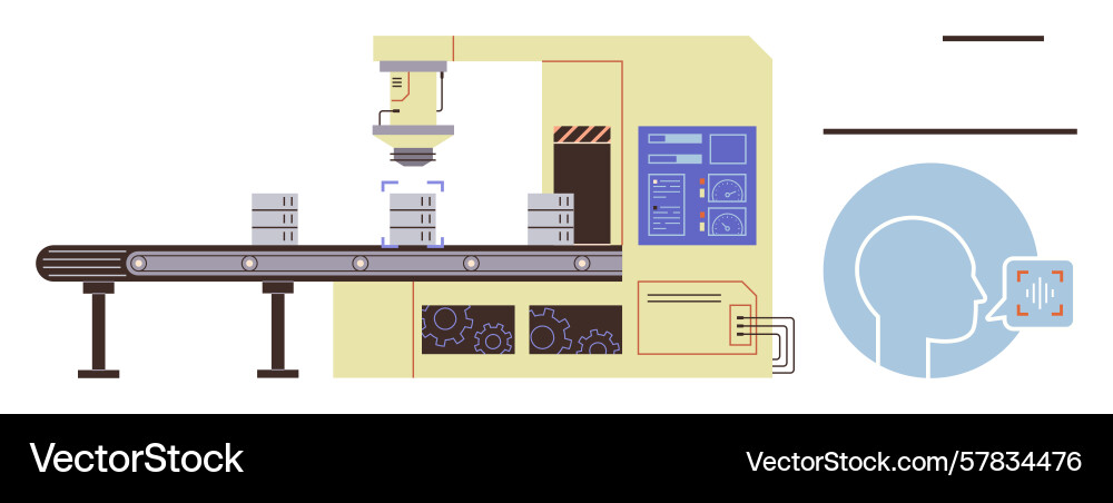Automated quality control system on conveyor belt vector image