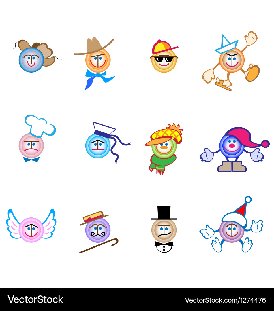 Buttons with faces and in hats vector image
