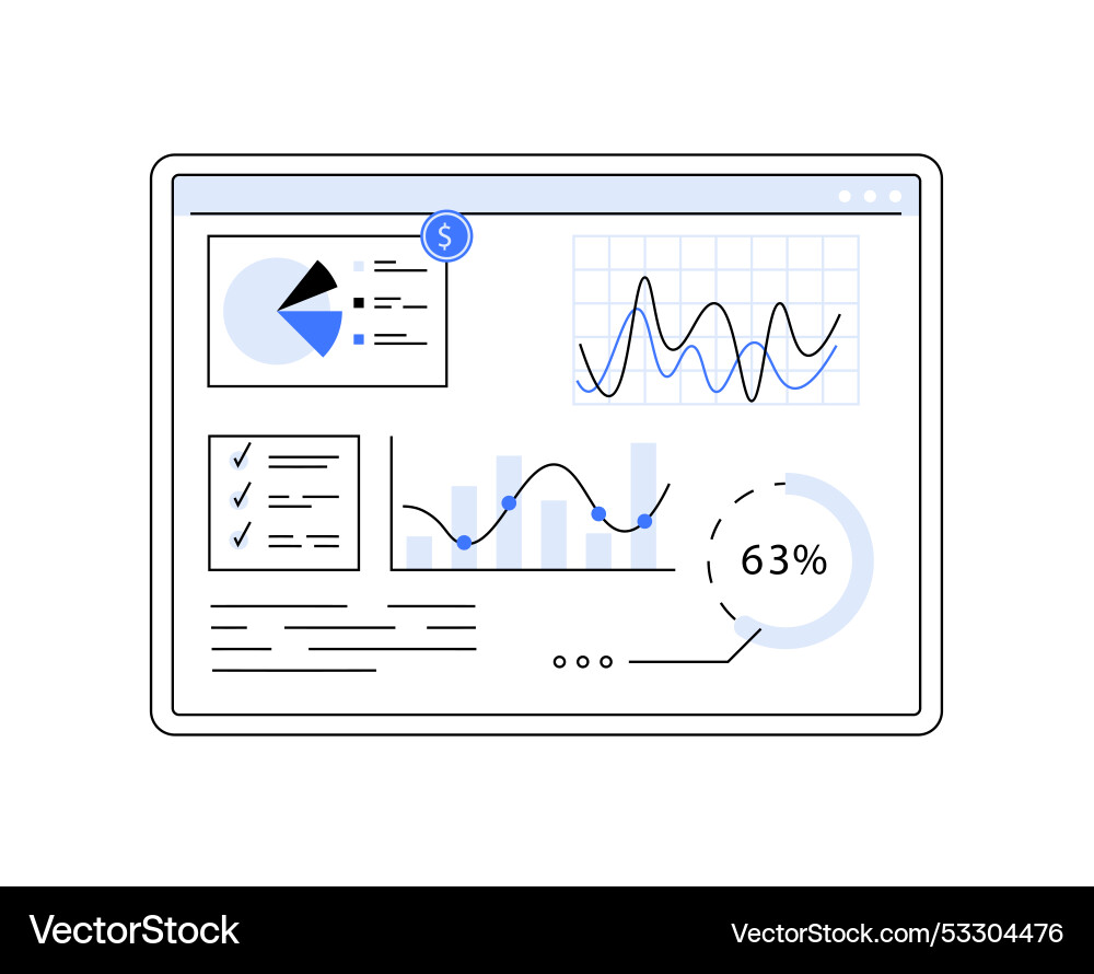 Data dashboard showing financial metrics graphs Data dashboard showing financial metrics graphs vector image