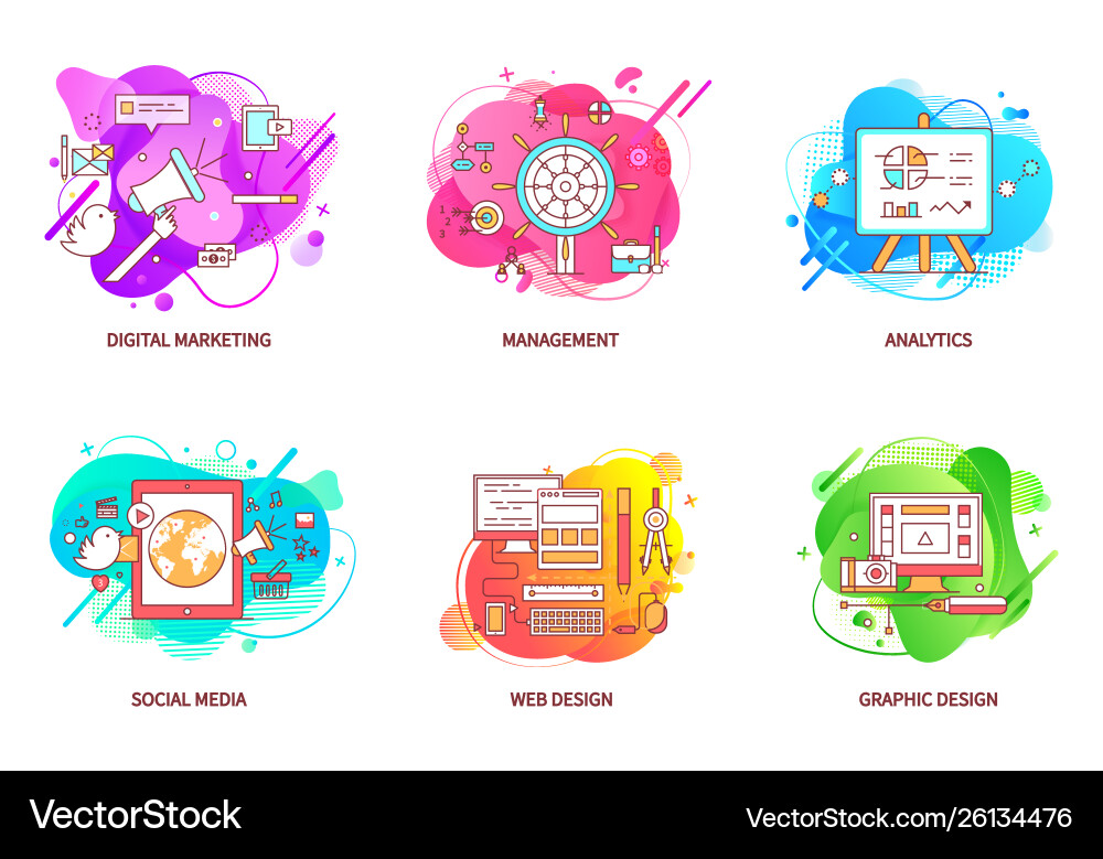 Digital marketing and management web design set Digital marketing and management web design set vector image