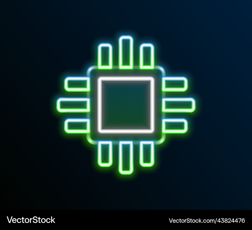Glowing neon line computer processor Glowing neon line computer processor vector image