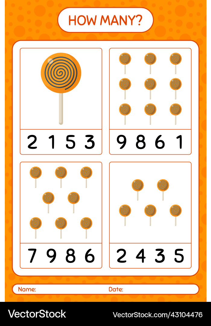 How many counting game with lollipop worksheet Vector Image