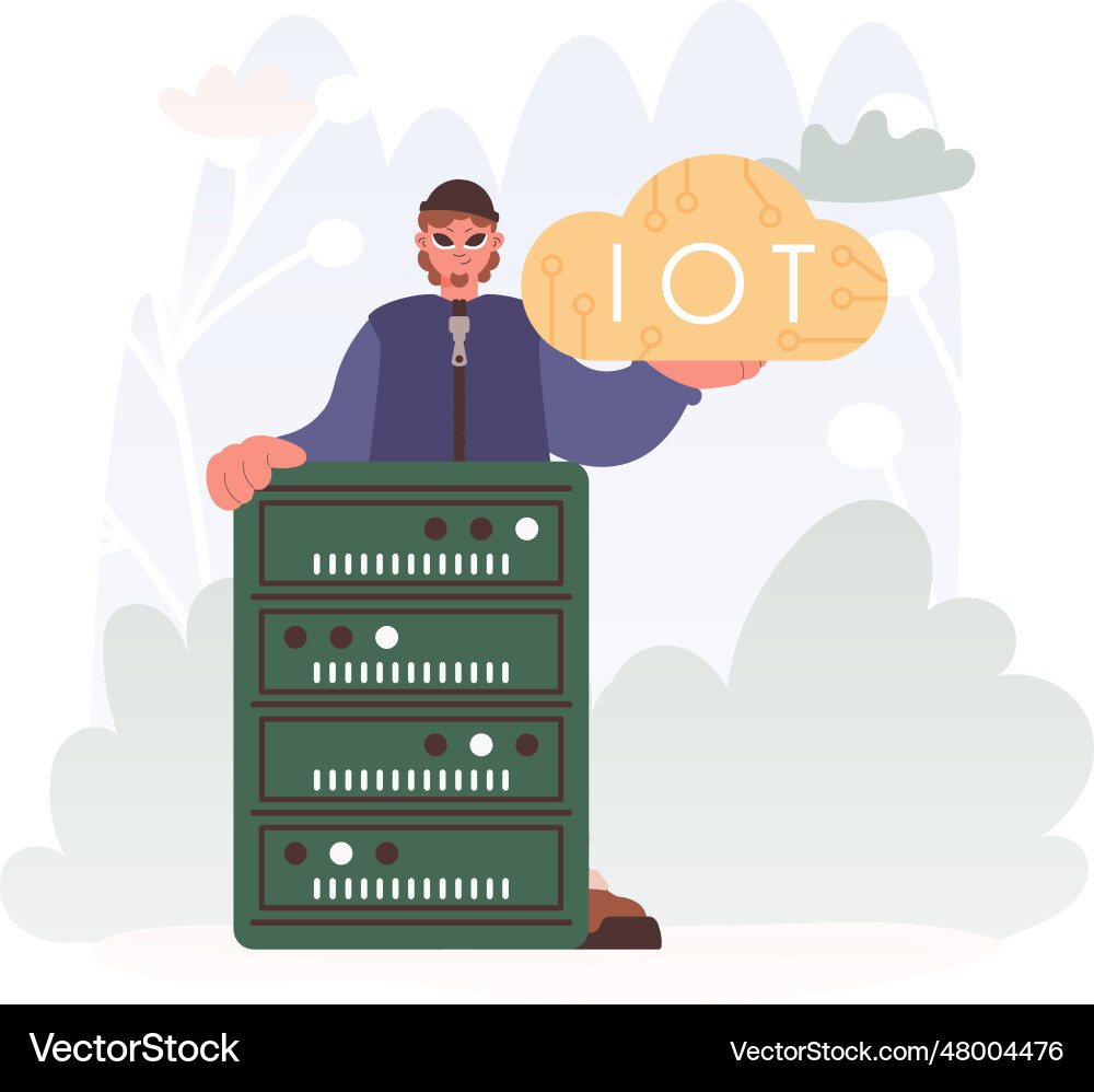 Man getting a handle on the iot picture inside Vector Image