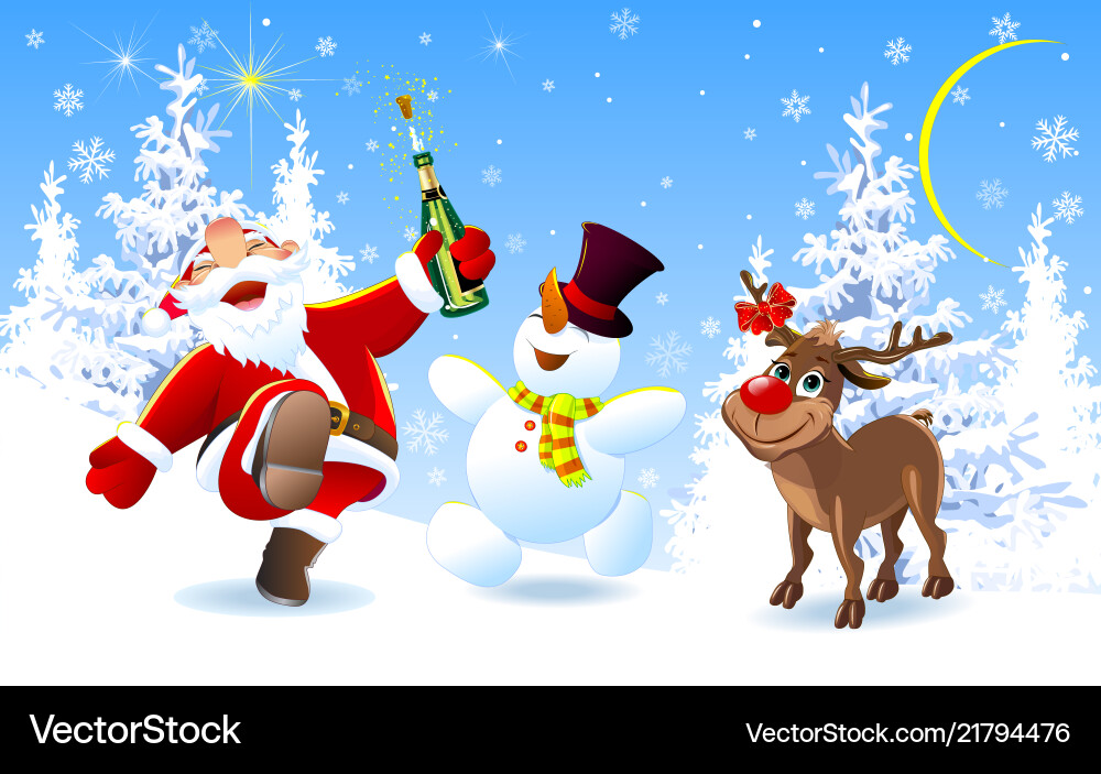 Merry santa deer and snowman Merry santa deer and snowman vector image