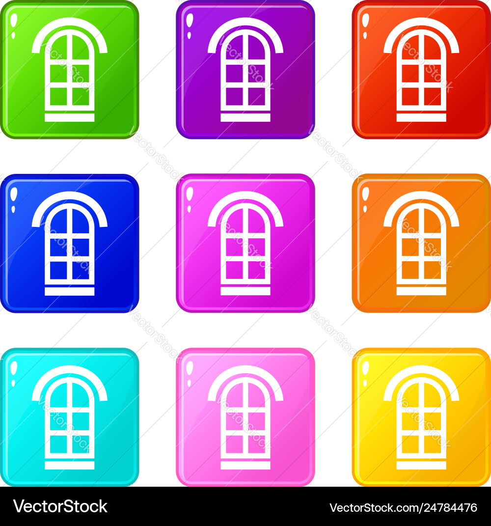 Semicircular window frame icons set 9 color Semicircular window frame icons set 9 color vector image