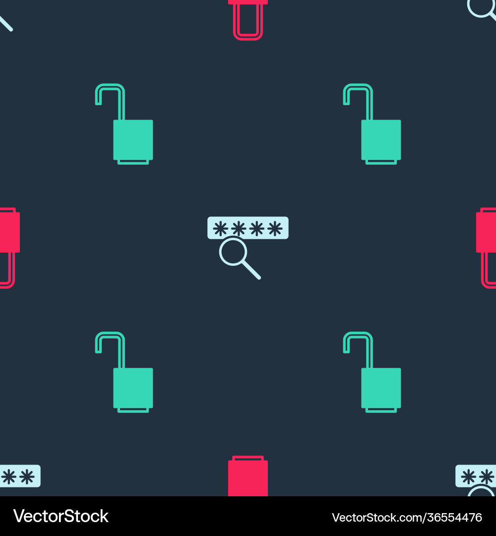 Set lock password protection and open padlock vector image