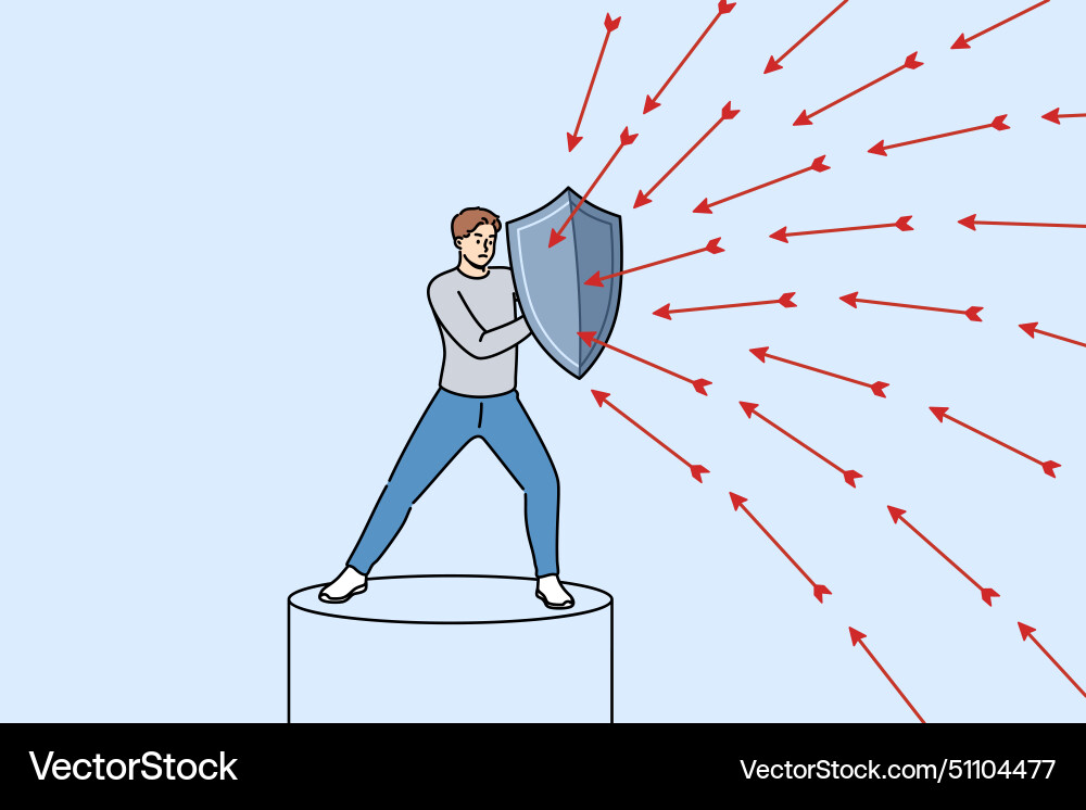 Brave man defends himself from problems using Vector Image