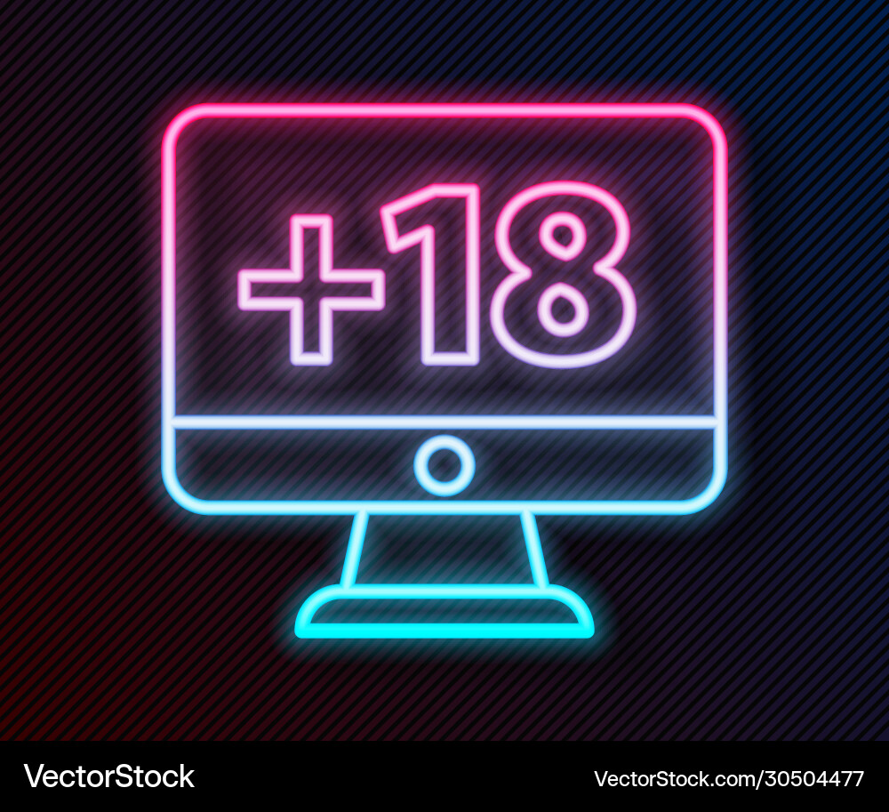 Glowing neon line computer monitor with 18 plus Vector Image