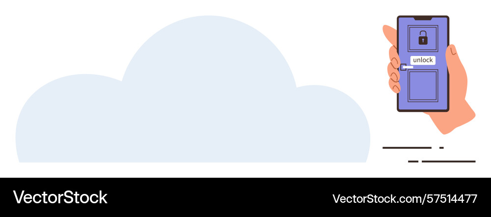 Hand unlocking secure cloud storage via smartphone Hand unlocking secure cloud storage via smartphone vector image