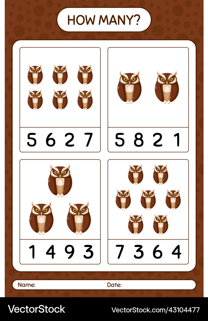How many counting game with owl worksheet How many counting game with owl worksheet vector image