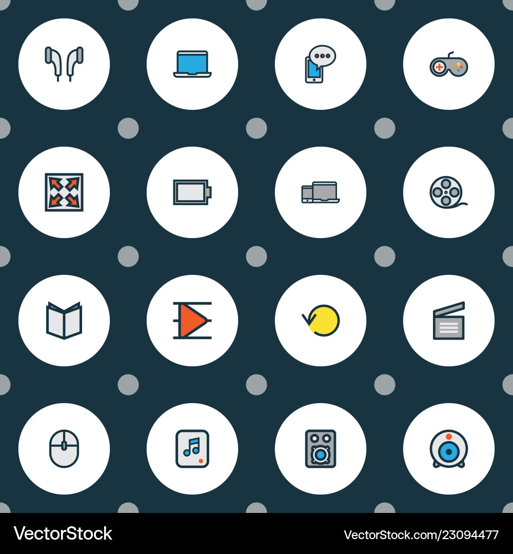 Media icons colored line set with computer mouse Media icons colored line set with computer mouse vector image